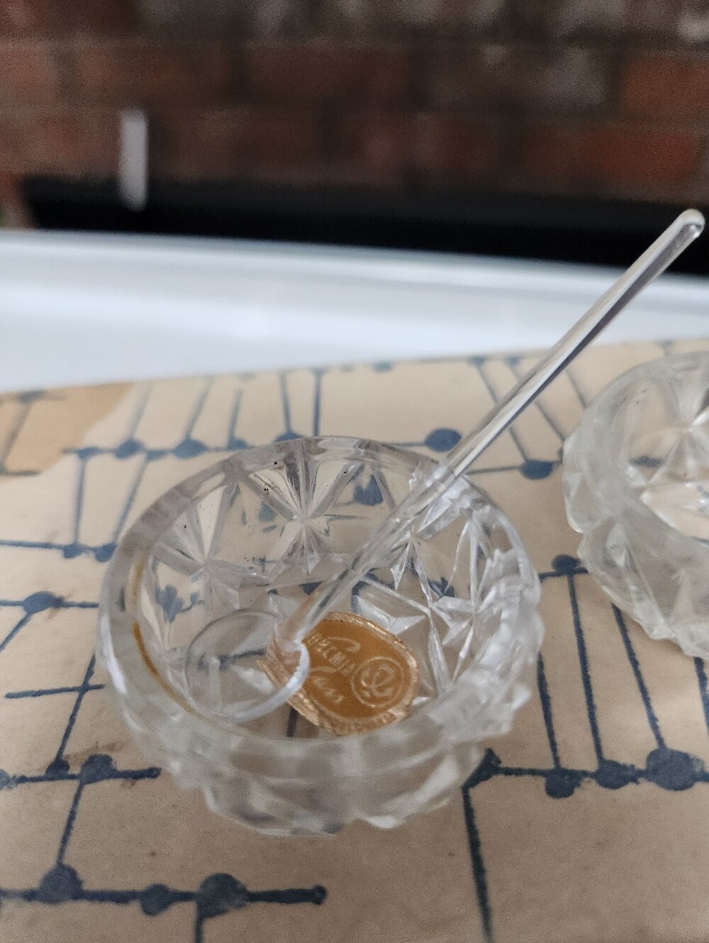 Clear Crystal Salt Cellar with Spoon - Vintage Set Of 6